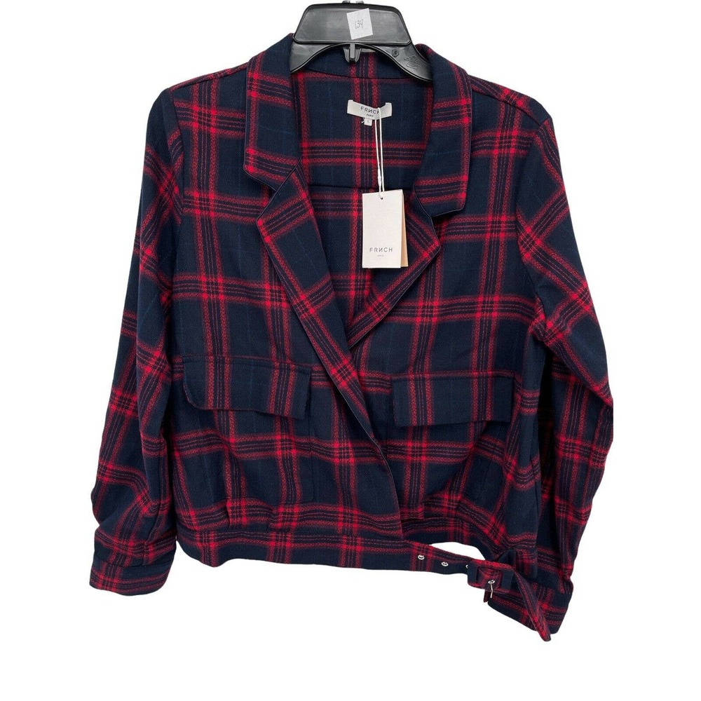 FRNCH Paris Coat Jacket With Buckle In Plaid Size Large - Picture 1 of 9